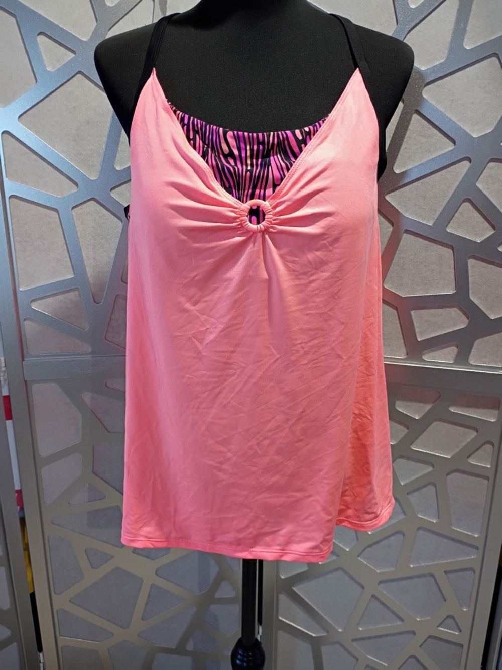 ZeroXposur Pink One-Piece Swim with Black-Purple Zebra Accent